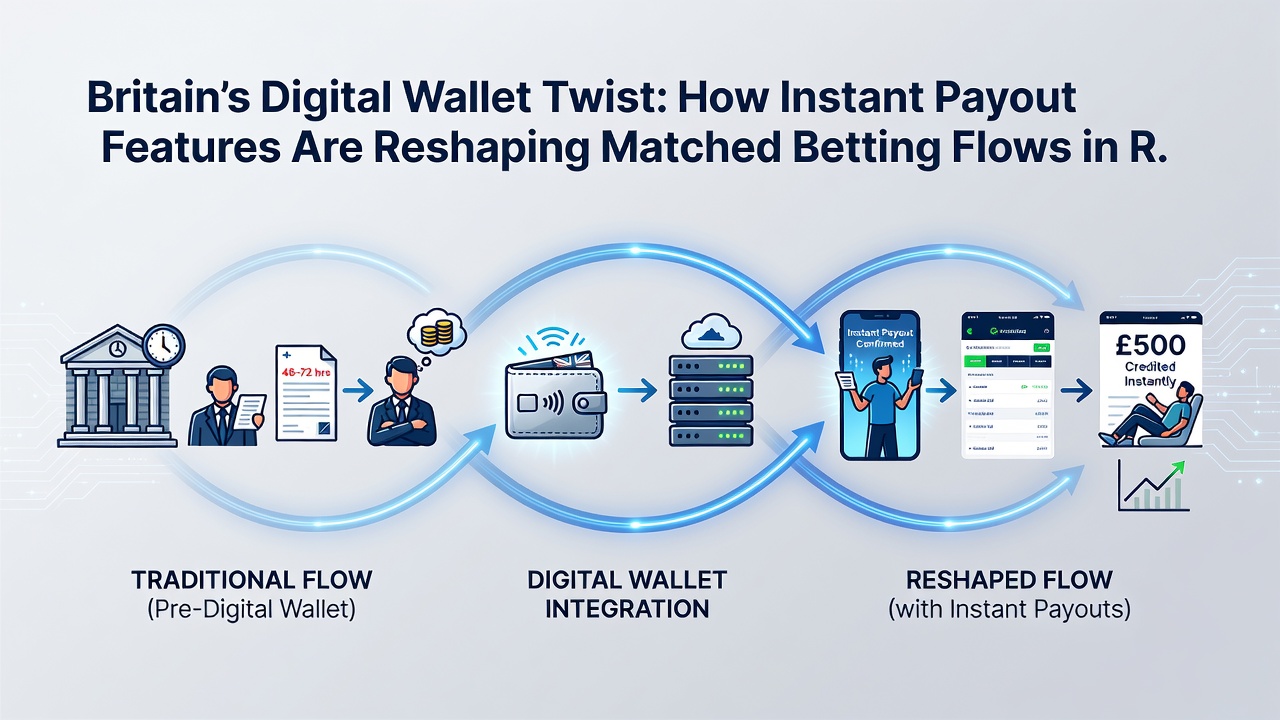 Flow diagram illustrating matched betting transactions via digital wallets in UK regions