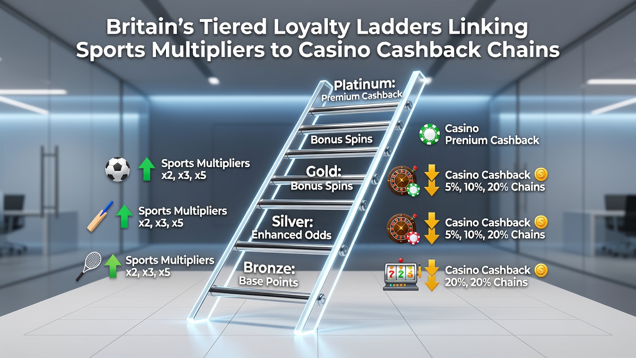 Diagram showing how loyalty points earned from sports betting flow into casino cashback rewards through tiered progression