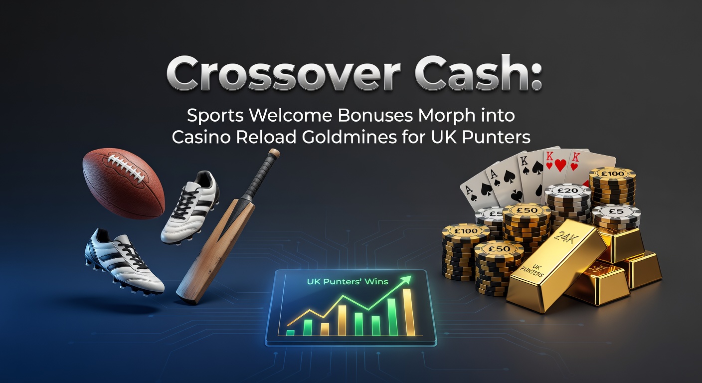 Infographic depicting bonus flow from sports welcome bet to casino reload bonus, with UK flags, pound symbols, and slot machine icons illustrating the transformation process