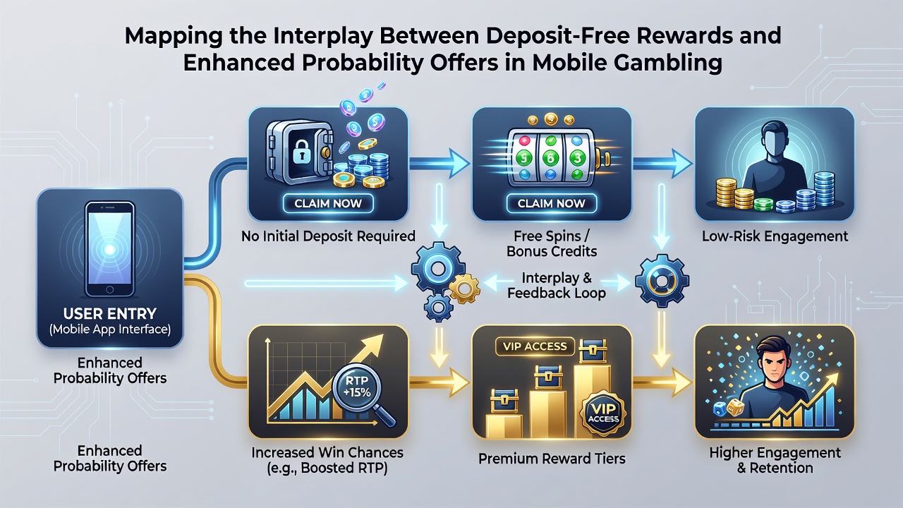 Close-up of a mobile app screen illustrating combined deposit-free reward balance and active probability boost indicators