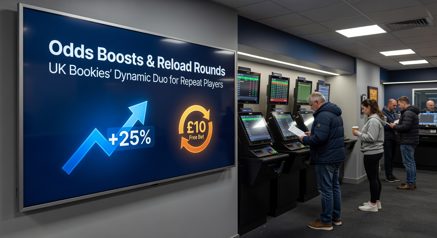 Screenshot of a UK bookmaker app displaying a reload bonus offer combined with odds boost tokens for an upcoming Premier League fixture, emphasizing rewards for returning customers