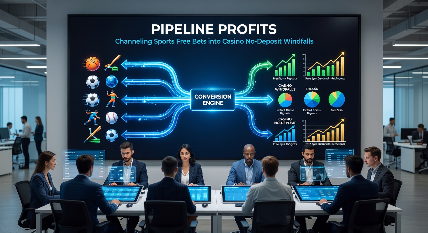 Graphic depicting a strategic flowchart from sports free bet wins flowing through casino no-deposit bonuses toward profit withdrawals